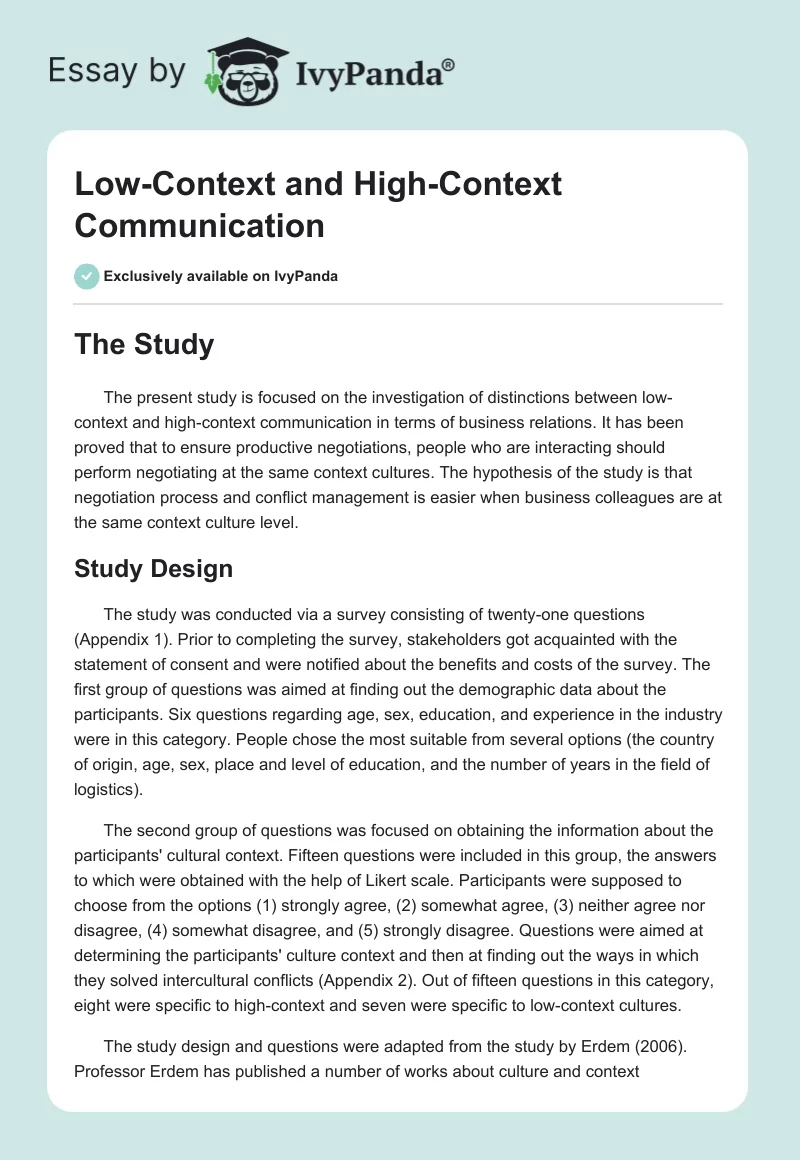 Low-Context and High-Context Communication. Page 1