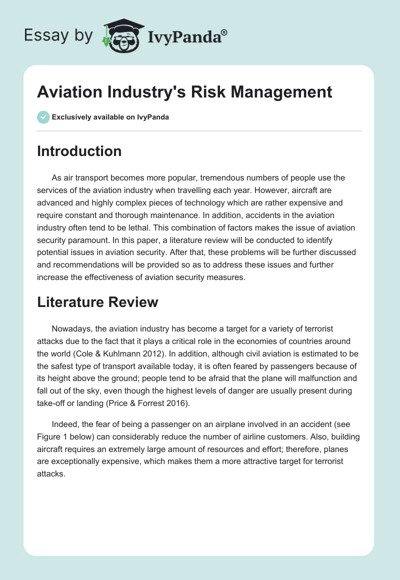 Aviation Industry's Risk Management. Page 1