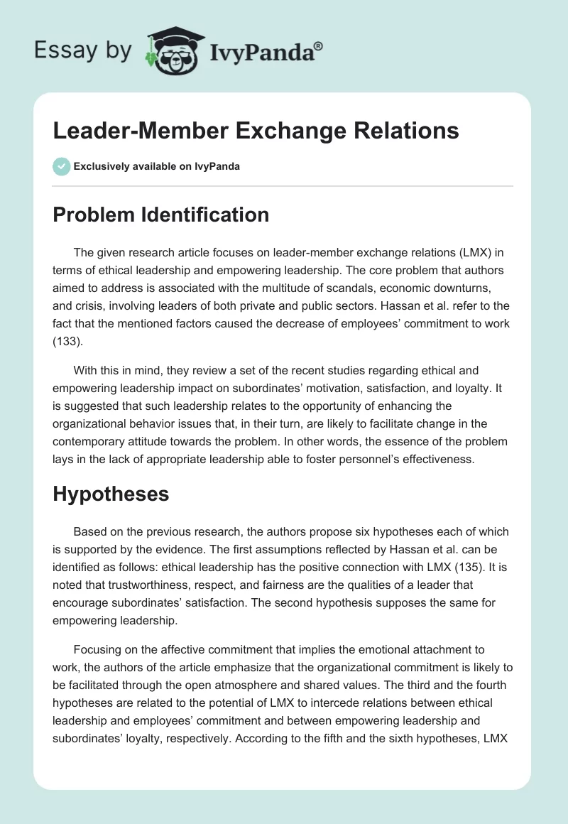 Leader-Member Exchange Relations. Page 1