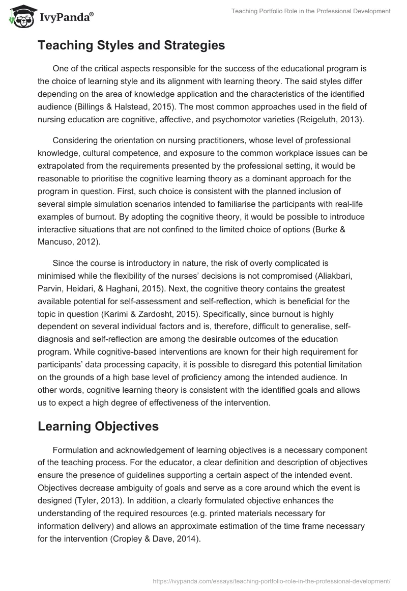 Teaching Portfolio Role in the Professional Development. Page 4