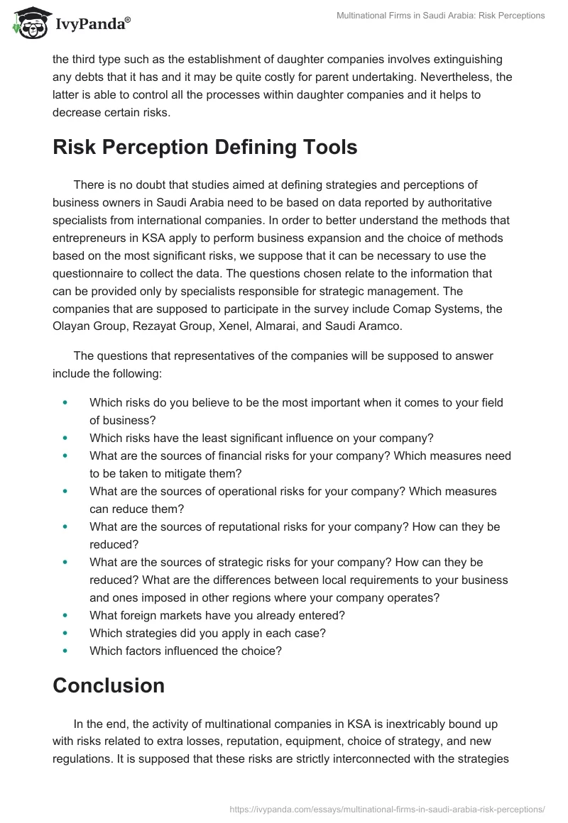 Multinational Firms in Saudi Arabia: Risk Perceptions. Page 5