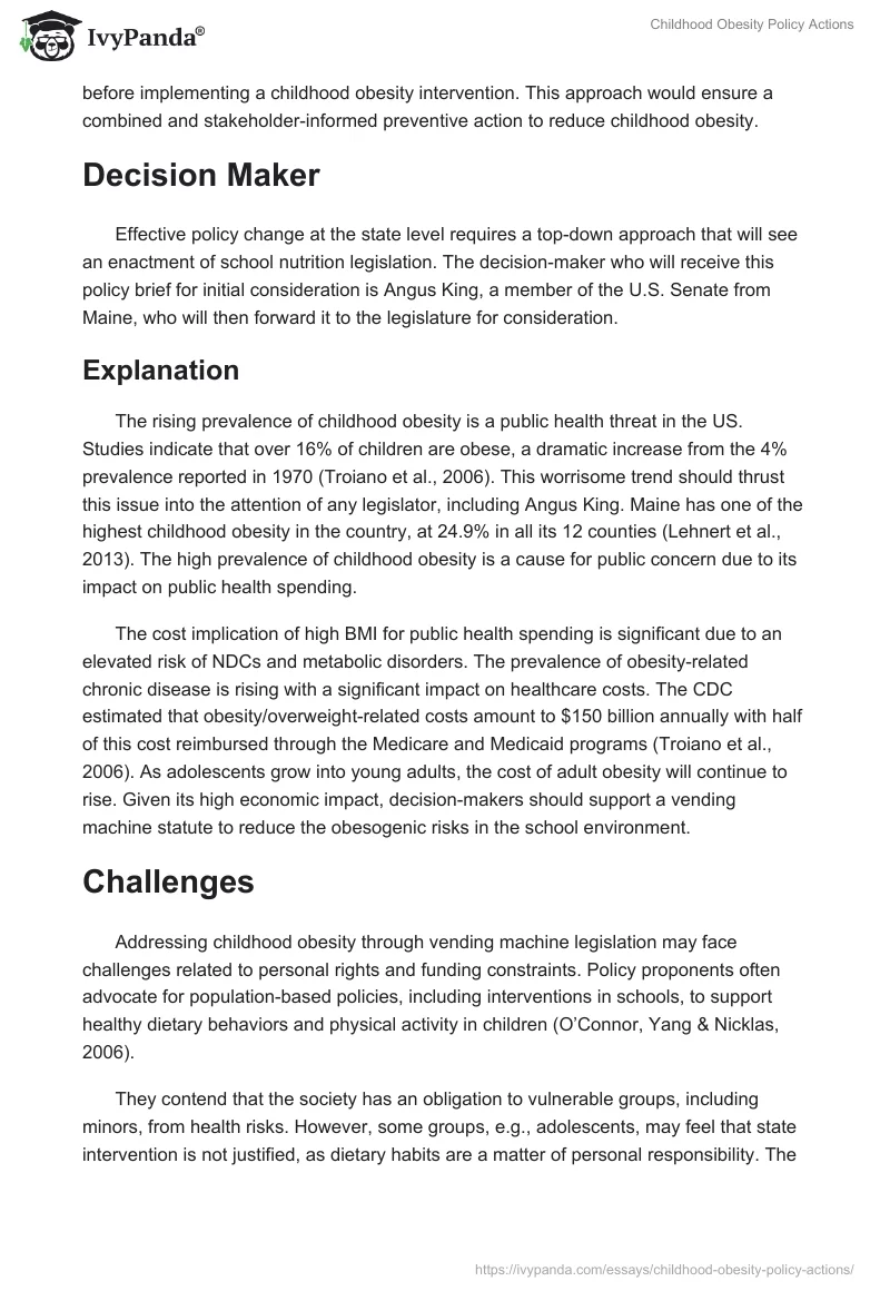 Childhood Obesity Policy Actions. Page 3
