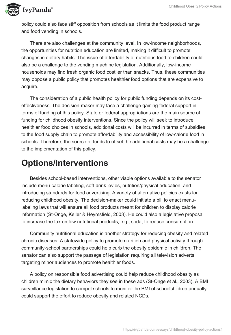 Childhood Obesity Policy Actions. Page 4