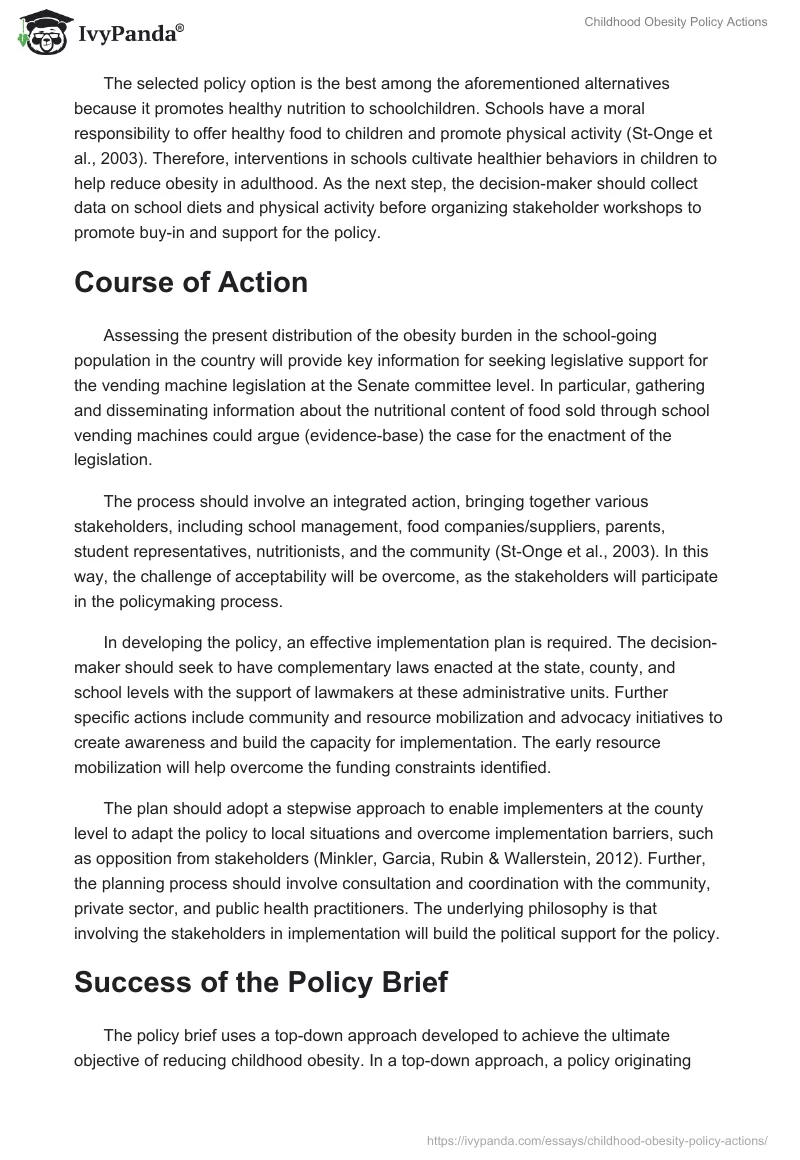 Childhood Obesity Policy Actions. Page 5