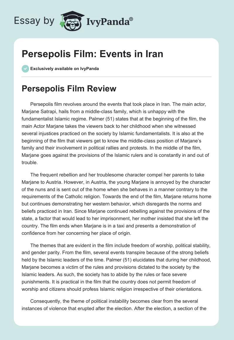 "Persepolis" Film: Events in Iran. Page 1