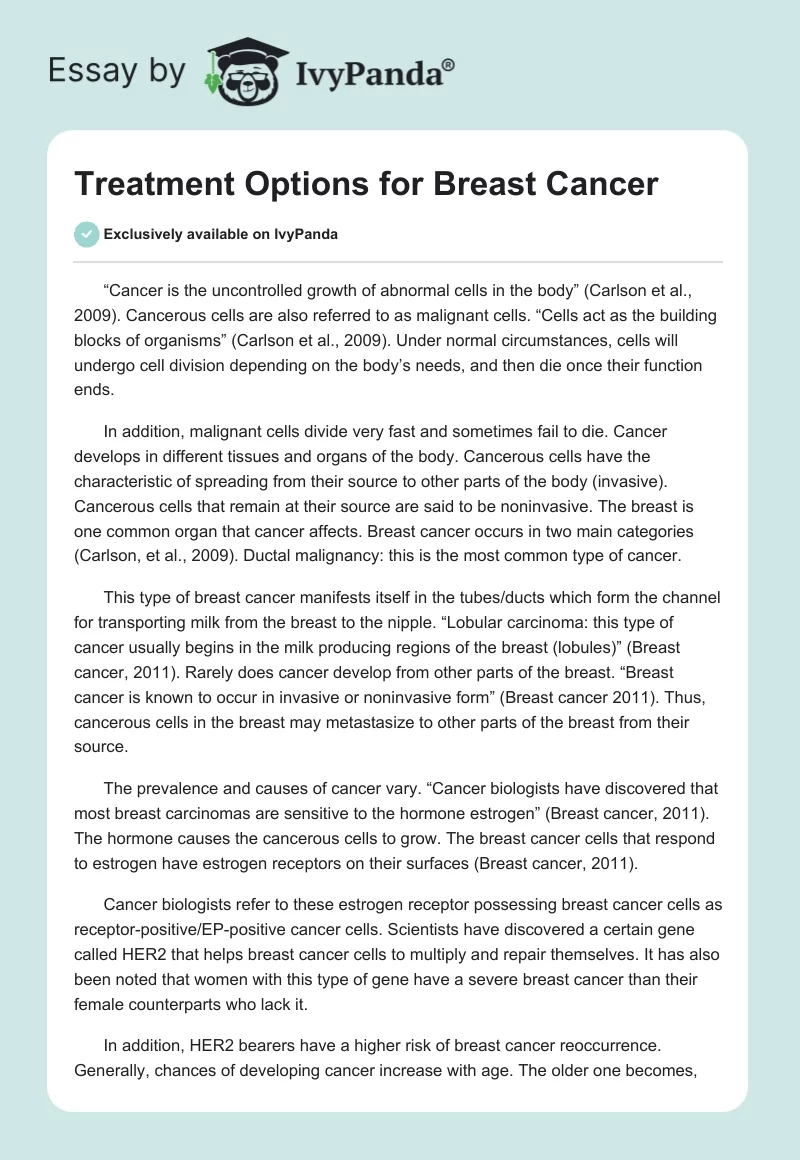Treatment Options for Breast Cancer. Page 1