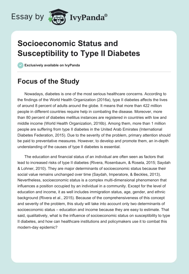 Socioeconomic Status and Susceptibility to Type II Diabetes. Page 1