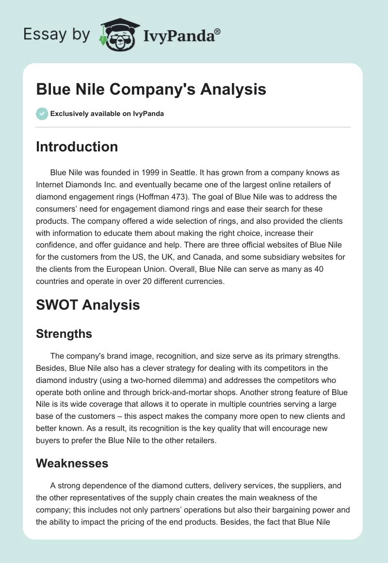 Blue Nile Company's Analysis. Page 1