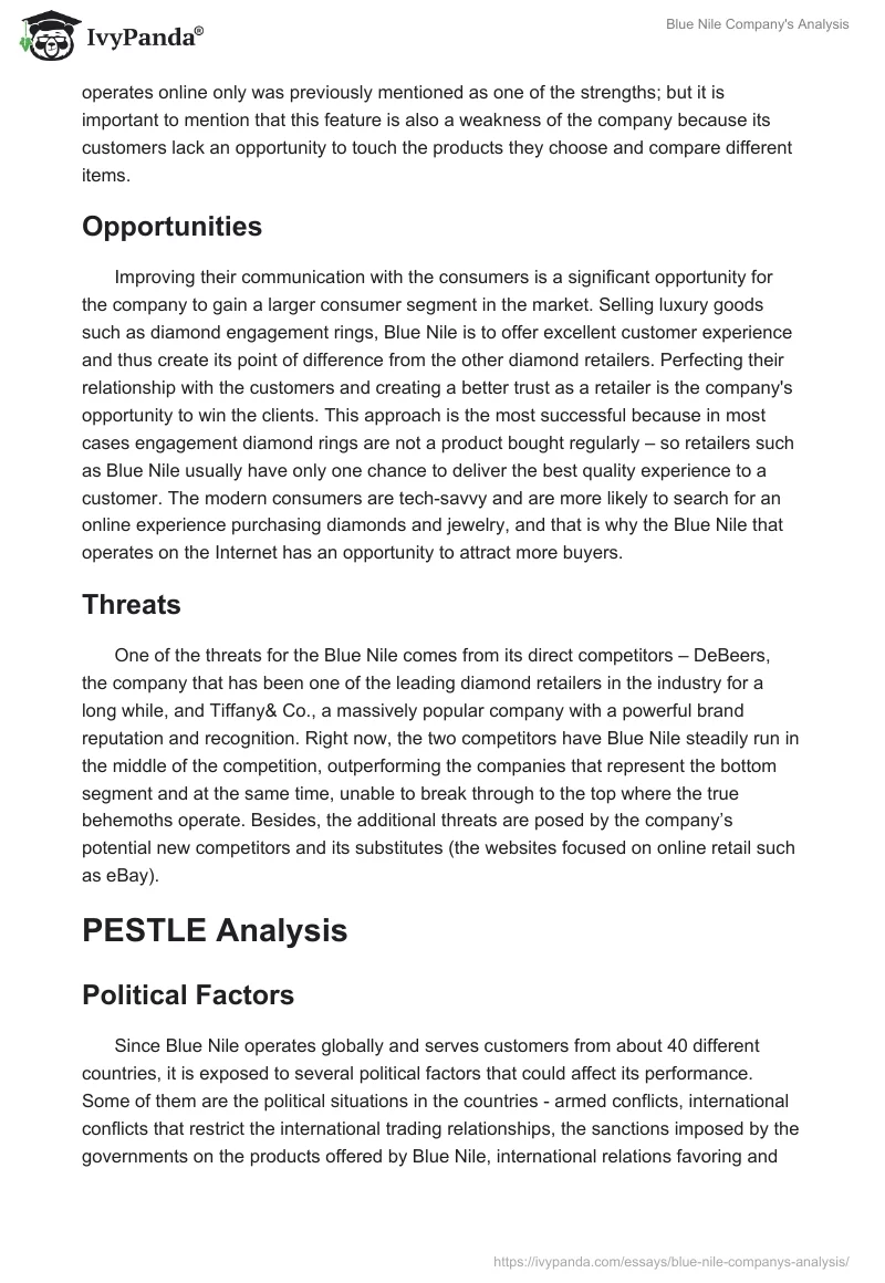 Blue Nile Company's Analysis. Page 2
