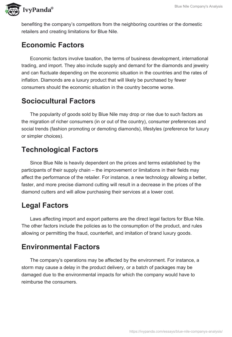 Blue Nile Company's Analysis. Page 3