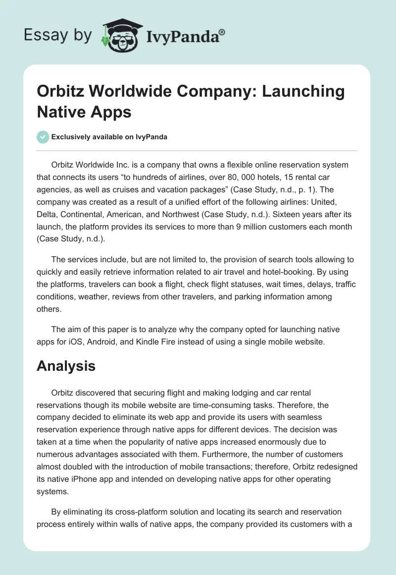 Orbitz Worldwide Company: Launching Native Apps. Page 1