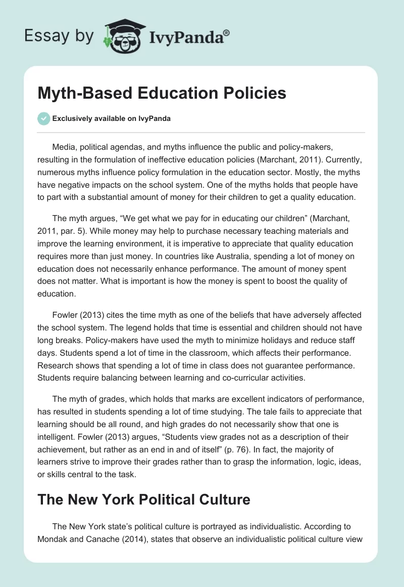 Myth-Based Education Policies. Page 1