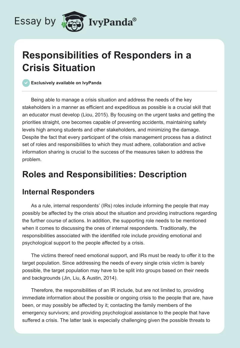 Responsibilities of Responders in a Crisis Situation. Page 1