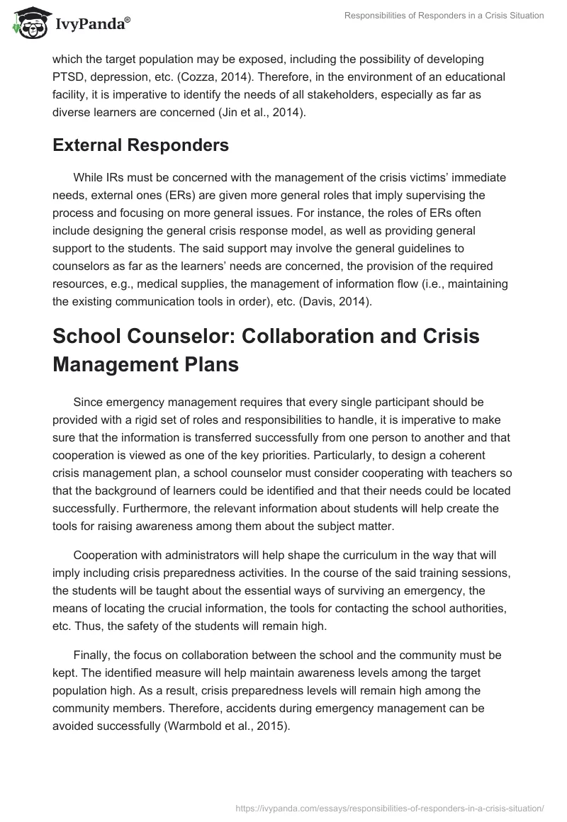 Responsibilities of Responders in a Crisis Situation. Page 2