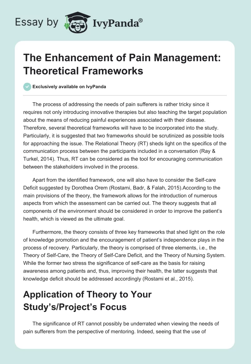 The Enhancement of Pain Management: Theoretical Frameworks. Page 1