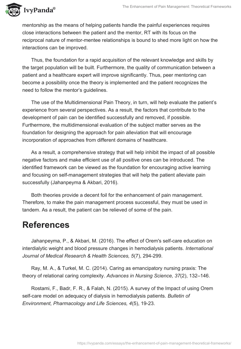 The Enhancement of Pain Management: Theoretical Frameworks. Page 2