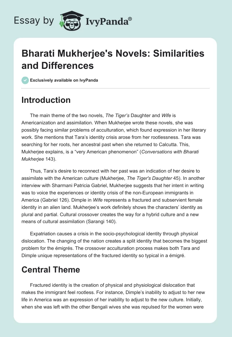 Bharati Mukherjee's Novels: Similarities and Differences. Page 1