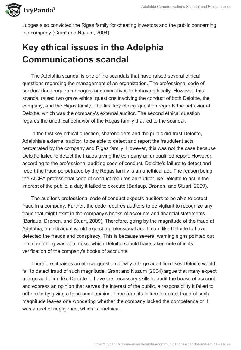 Adelphia Communications Scandal and Ethical Issues. Page 2