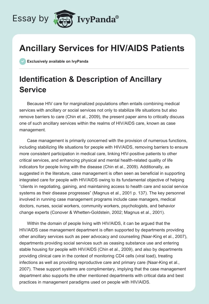 Ancillary Services for HIV/AIDS Patients. Page 1