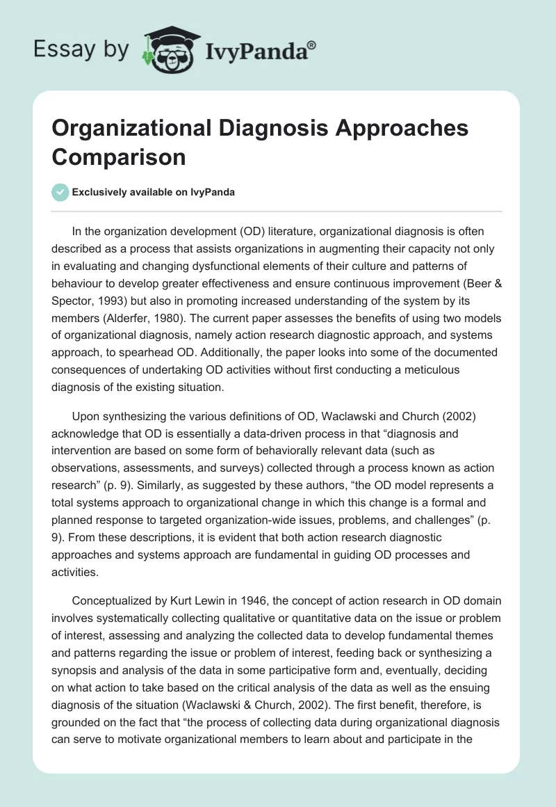 Organizational Diagnosis Approaches Comparison. Page 1