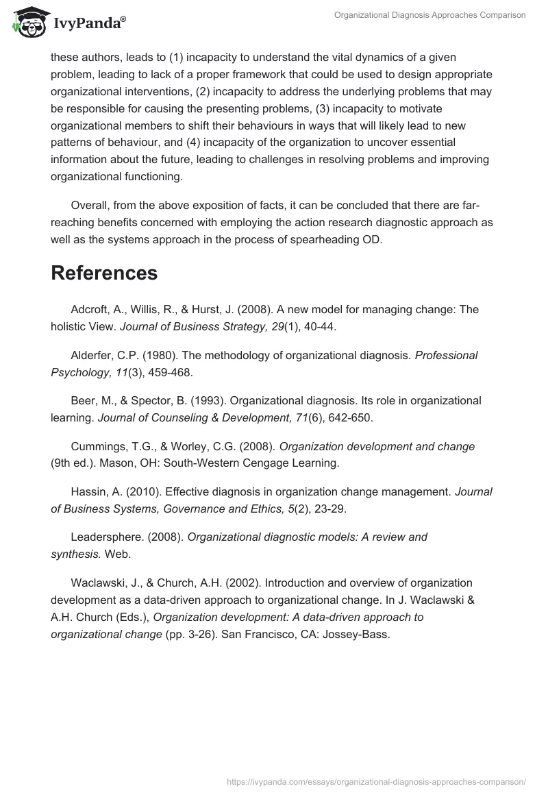 Organizational Diagnosis Approaches Comparison. Page 3