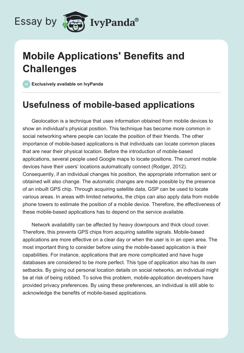 Mobile Applications' Benefits and Challenges. Page 1