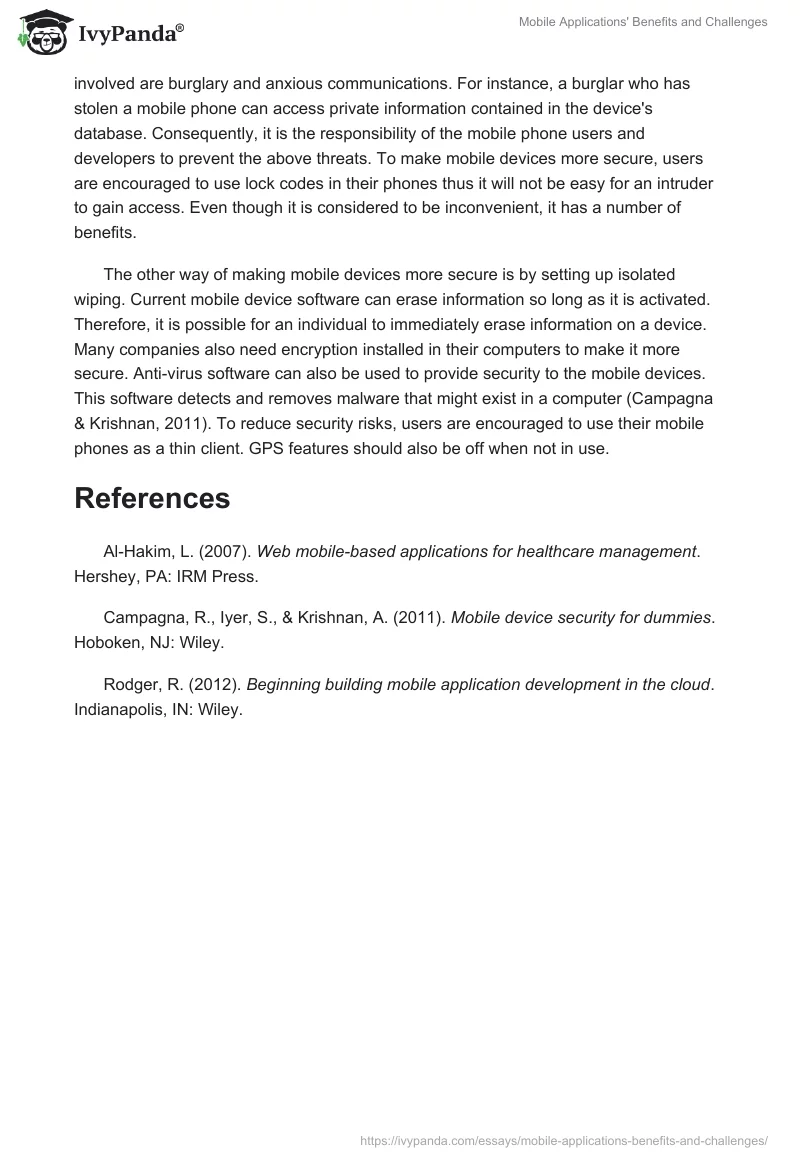 Mobile Applications' Benefits and Challenges. Page 5