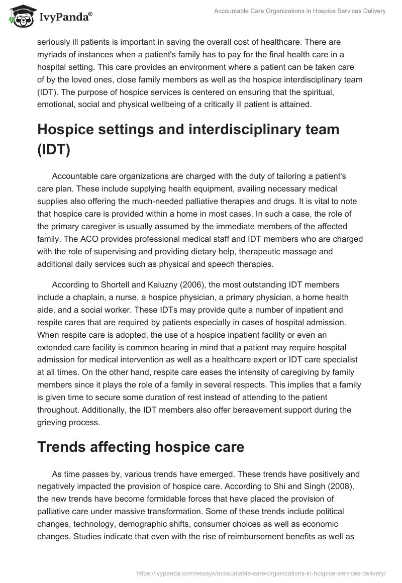 Accountable Care Organizations in Hospice Services Delivery. Page 2
