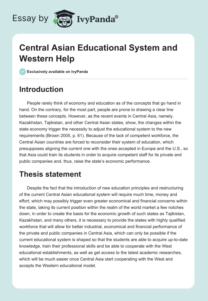 Central Asian Educational System and Western Help. Page 1