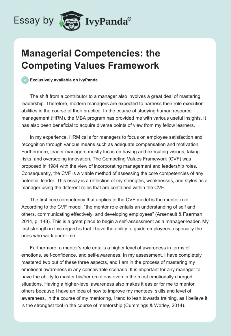 Managerial Competencies: the Competing Values Framework. Page 1