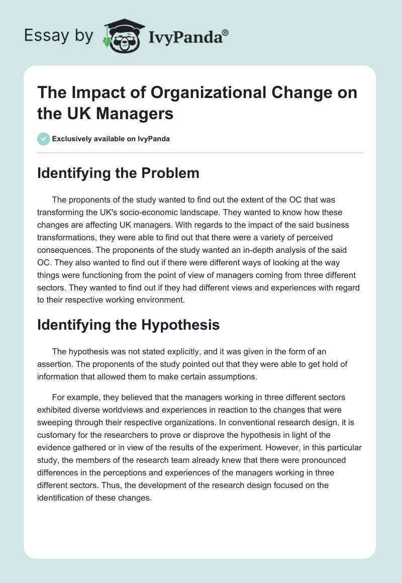 The Impact of Organizational Change on the UK Managers. Page 1