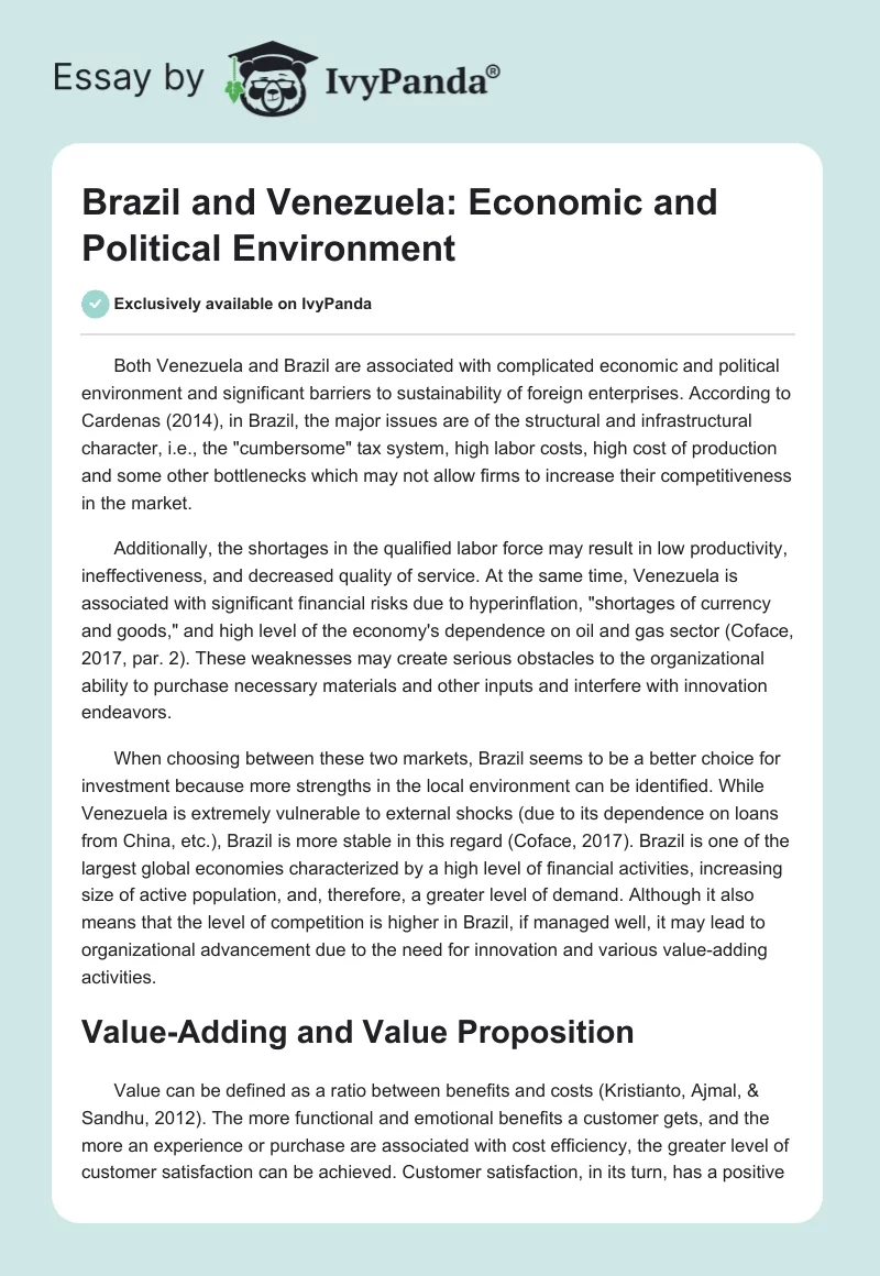 Brazil and Venezuela: Economic and Political Environment. Page 1