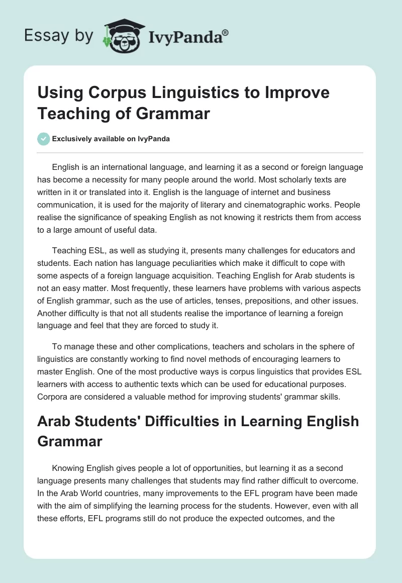 Using Corpus Linguistics to Improve Teaching of Grammar. Page 1