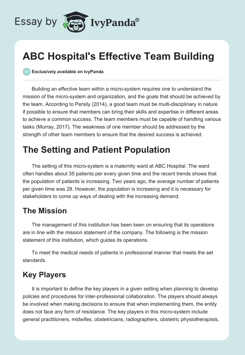 ABC Hospital's Effective Team Building. Page 1