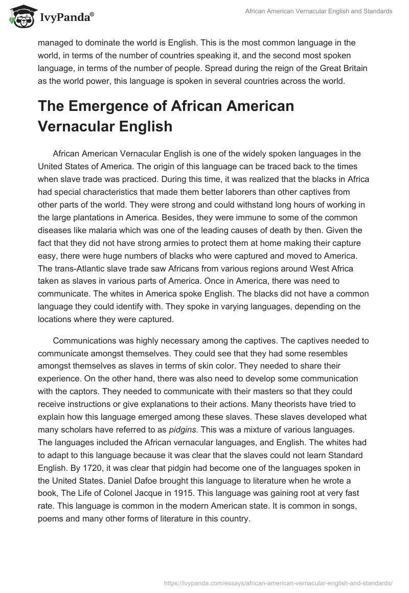 African American Vernacular English and Standards. Page 2