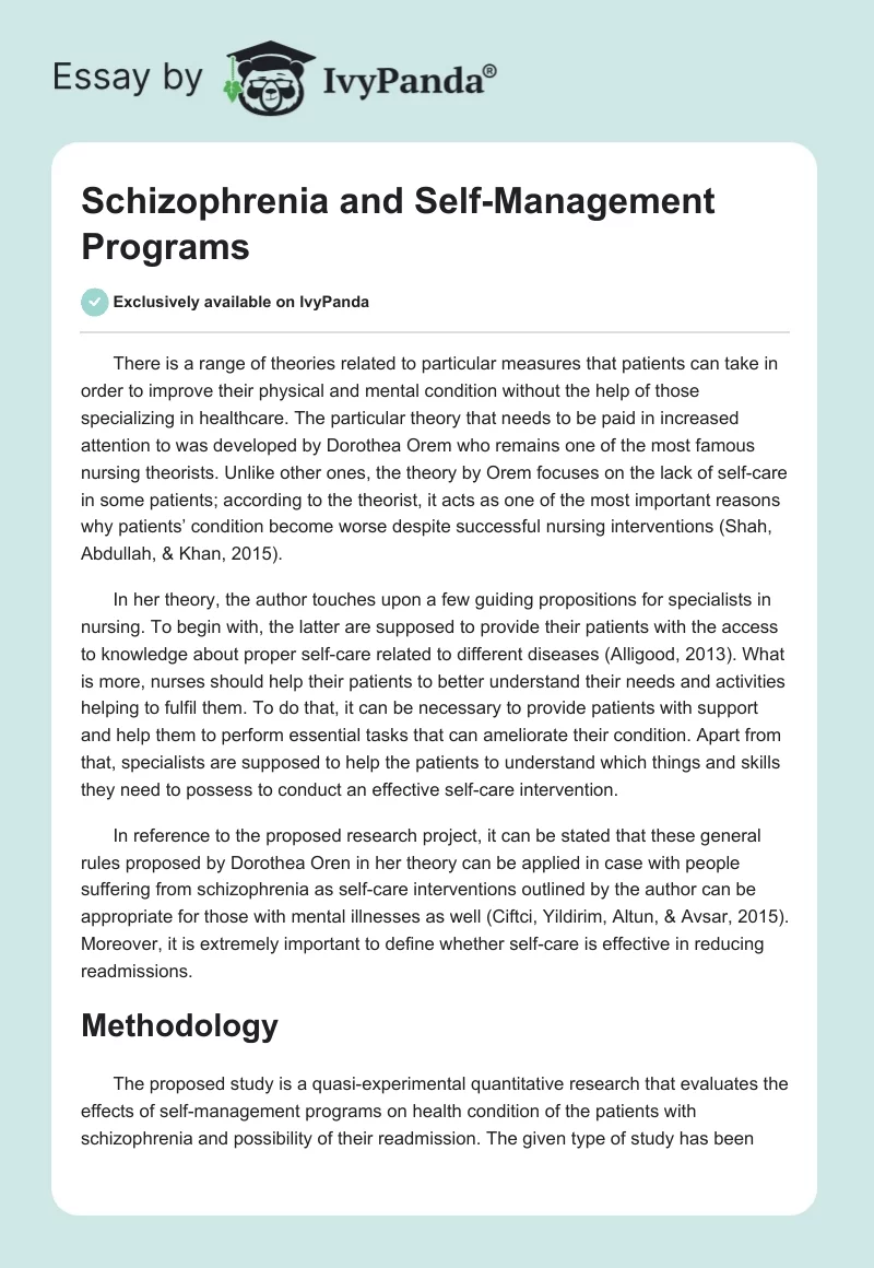 Schizophrenia and Self-Management Programs. Page 1
