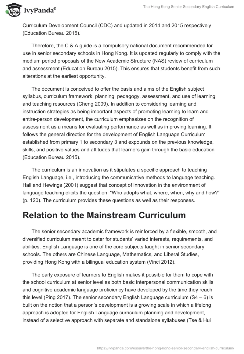 The Hong Kong Senior Secondary English Curriculum. Page 2
