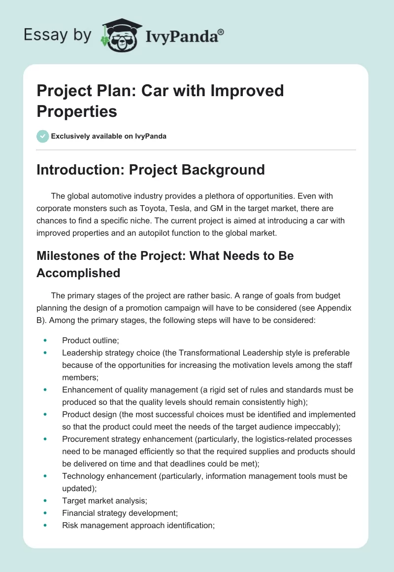 Project Plan: Car with Improved Properties. Page 1