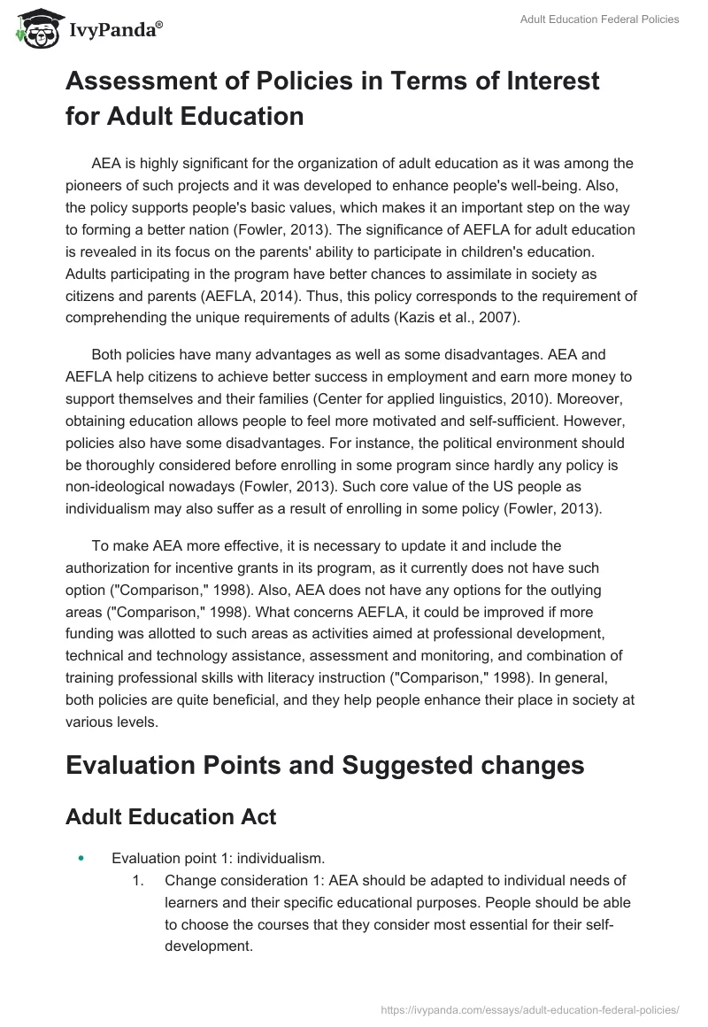Adult Education Federal Policies. Page 2