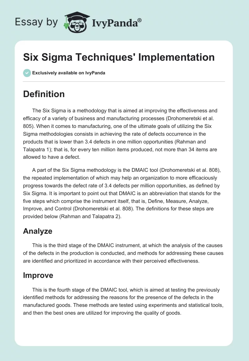 Six Sigma Techniques' Implementation. Page 1
