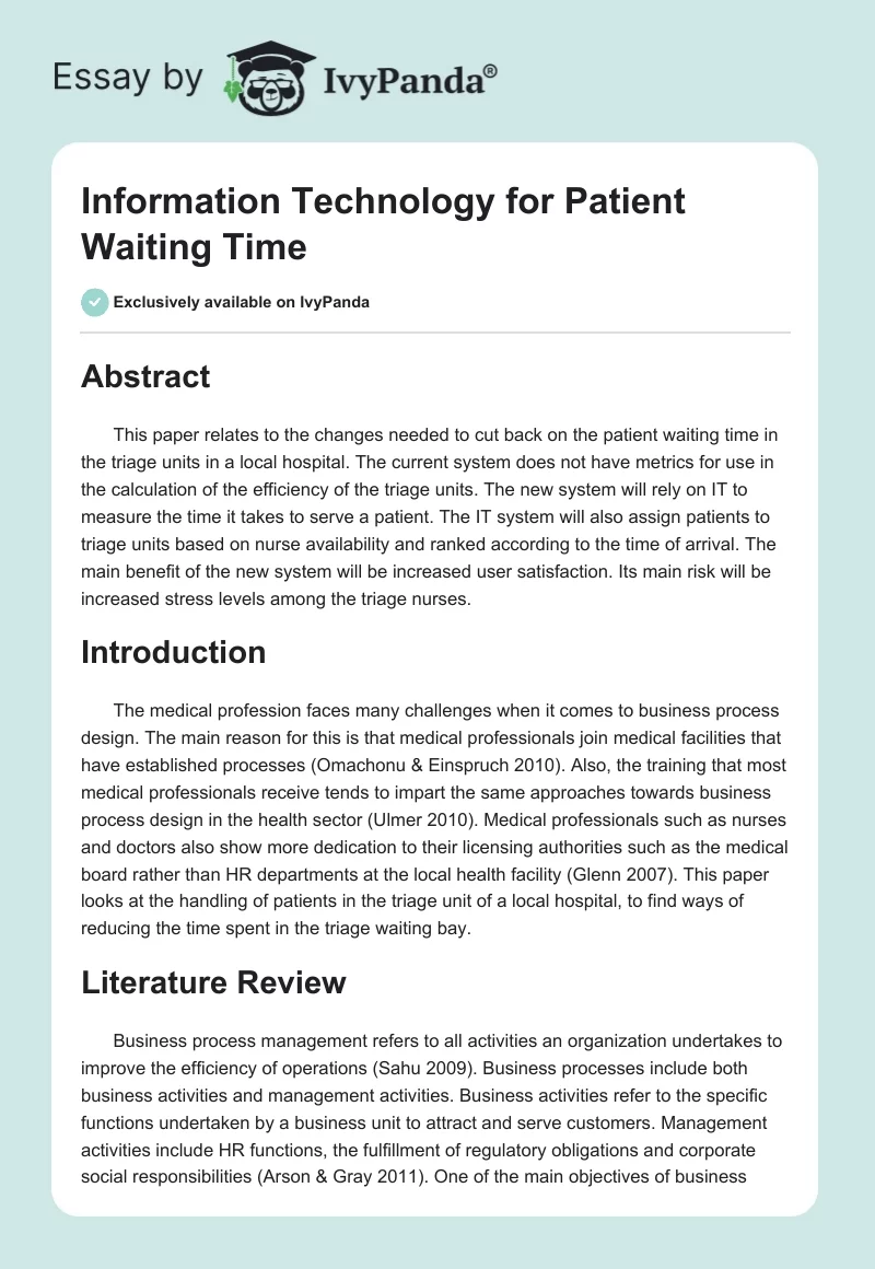 Information Technology for Patient Waiting Time. Page 1