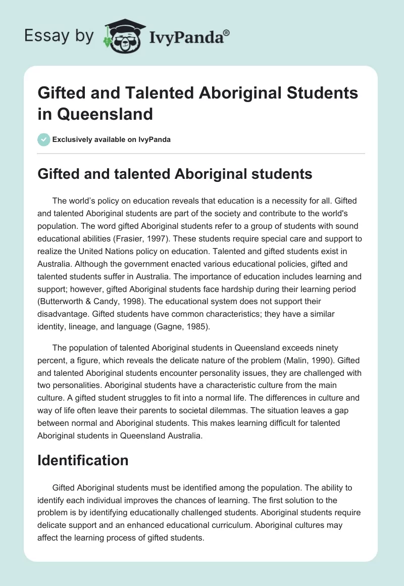 Gifted and Talented Aboriginal Students in Queensland. Page 1