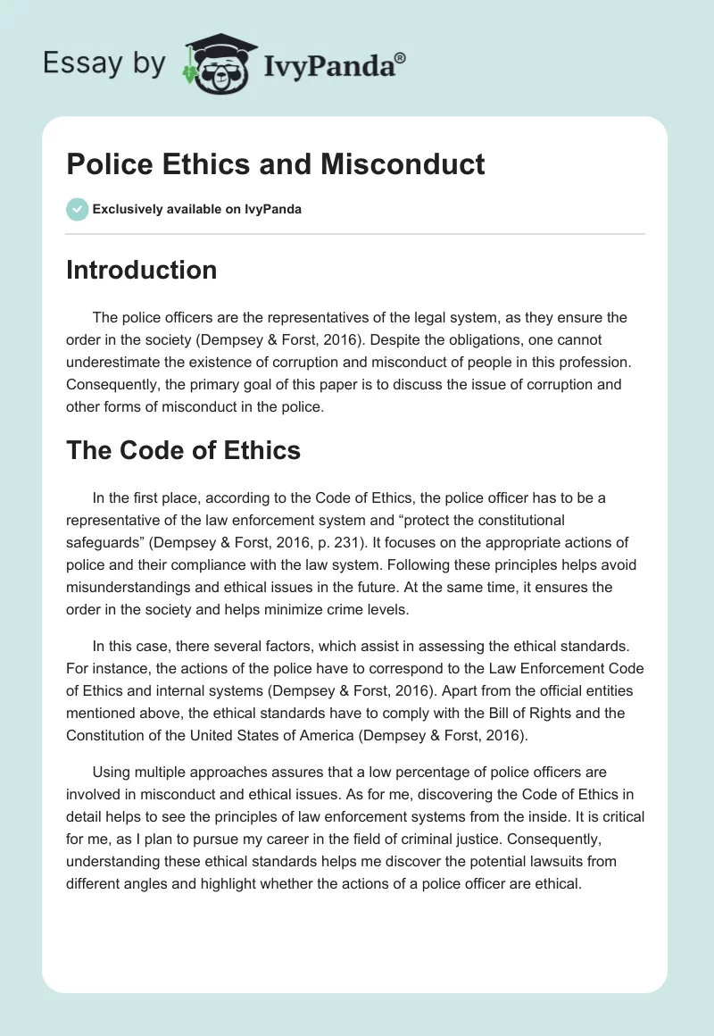 Police Ethics and Misconduct. Page 1