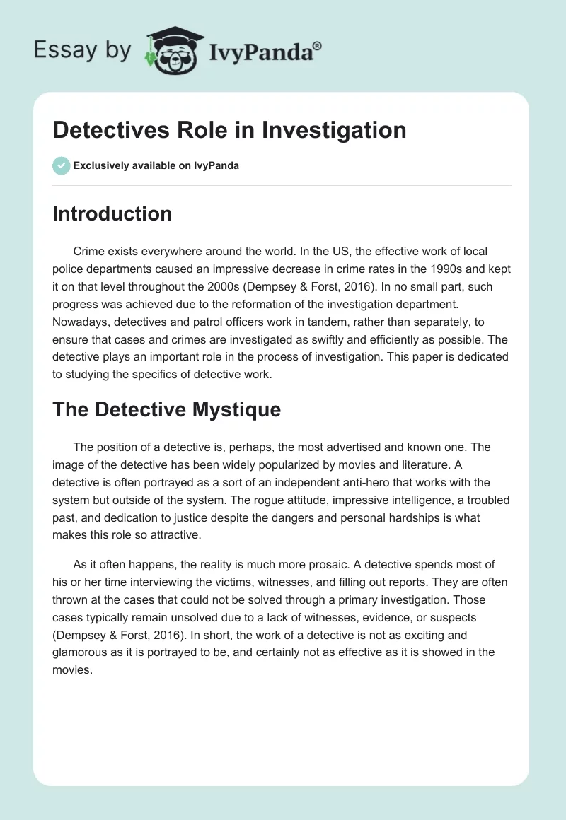 Detectives Role in Investigation. Page 1
