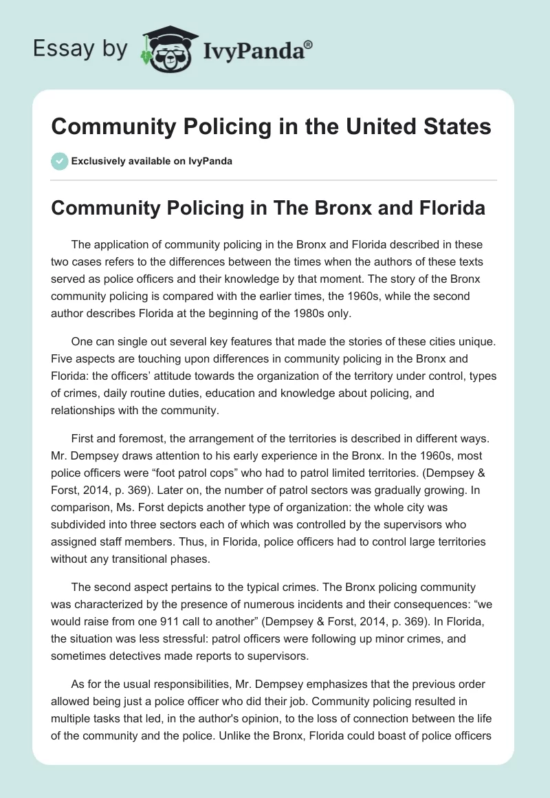 Community Policing in the United States. Page 1