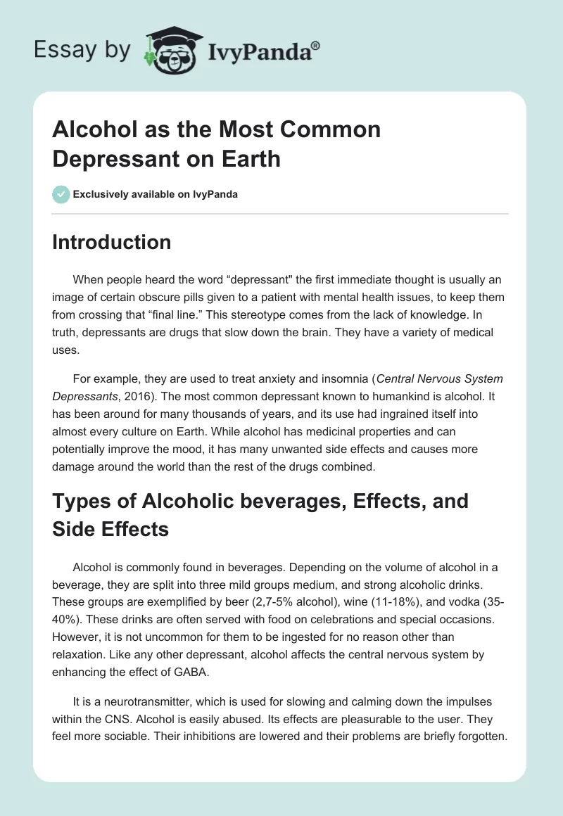 Alcohol as the Most Common Depressant on Earth. Page 1