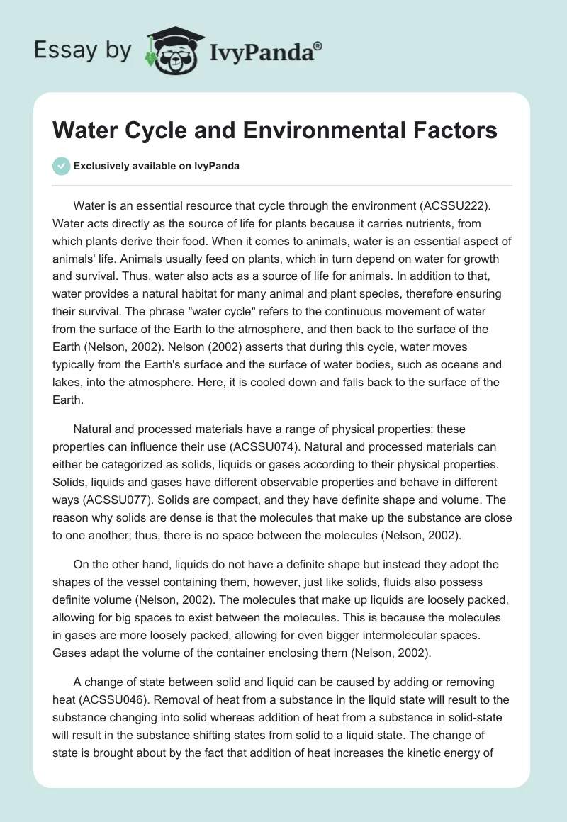 Water Cycle and Environmental Factors. Page 1