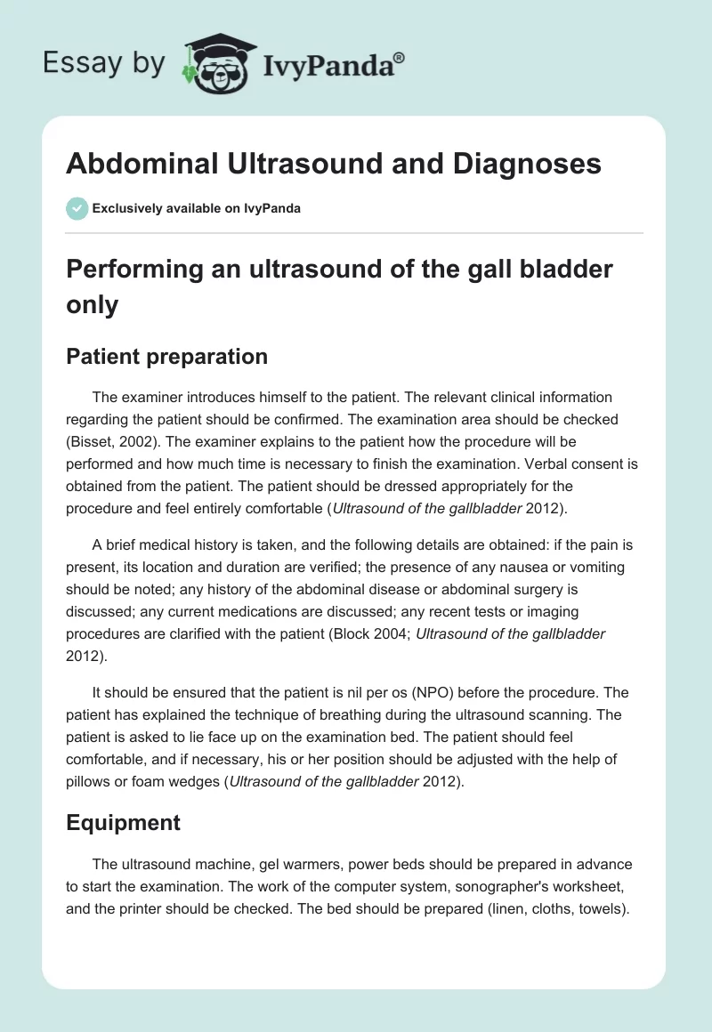 Abdominal Ultrasound and Diagnoses. Page 1
