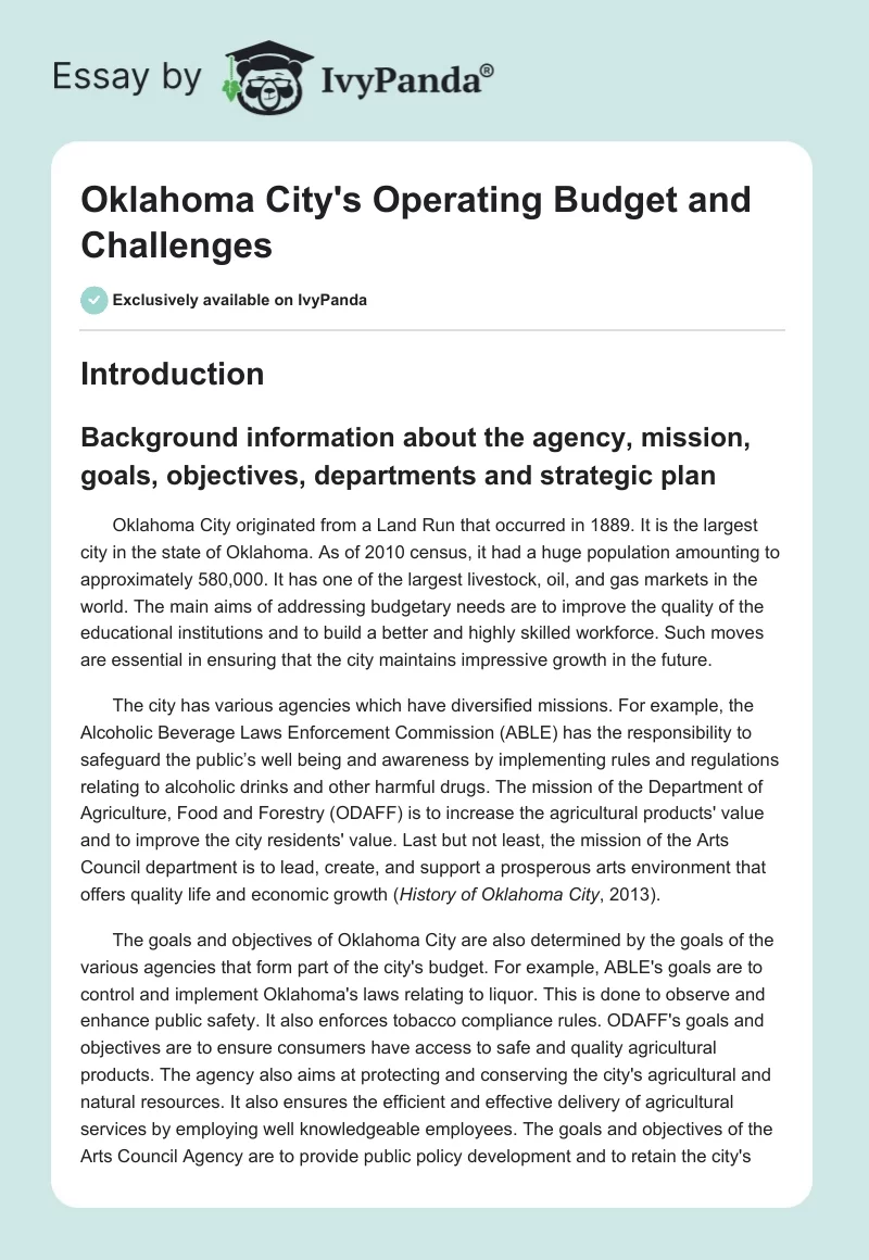 Oklahoma City's Operating Budget and Challenges. Page 1