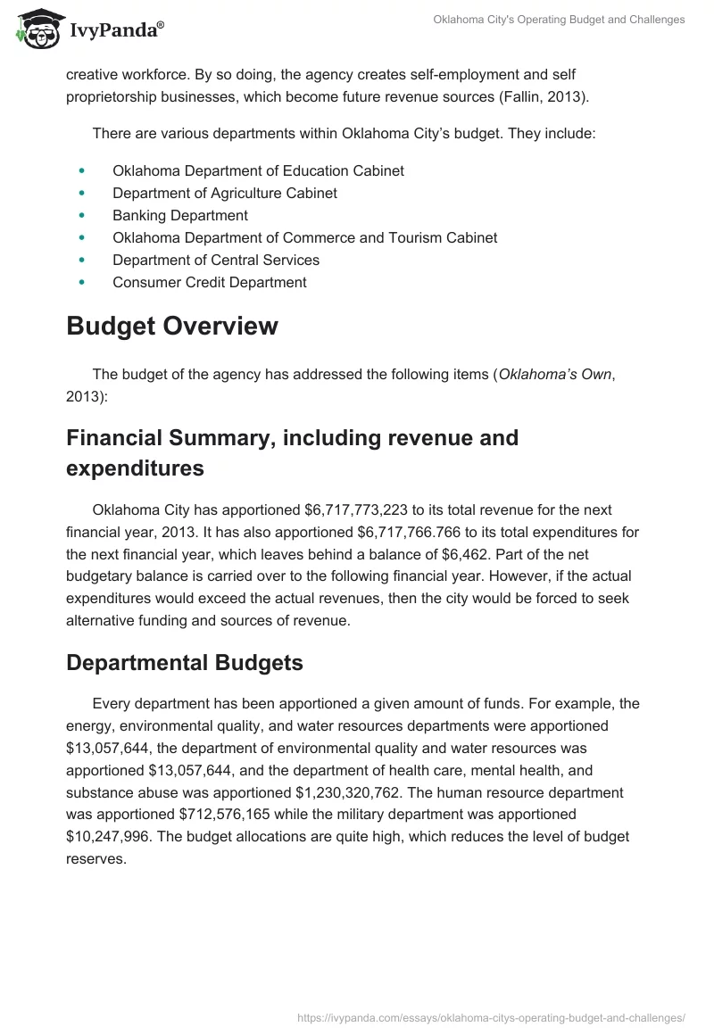 Oklahoma City's Operating Budget and Challenges. Page 2